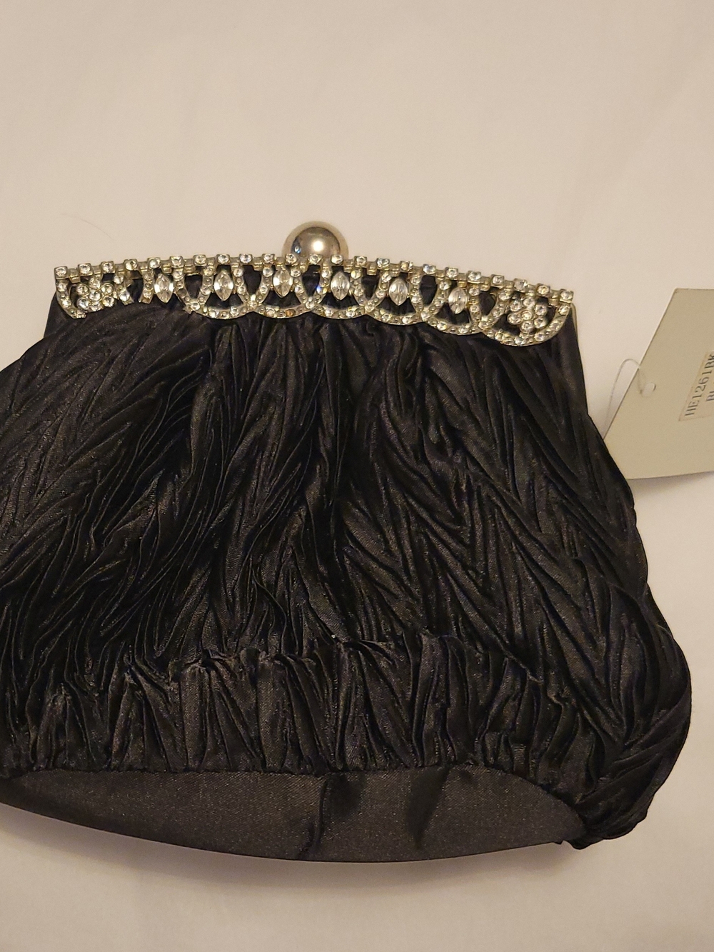 Elegant Black Crystal-Trim Evening Clutch